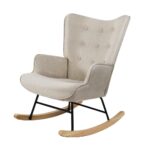 Oikiture Rocking Chair Nursing Armchair Velvet Accent Chairs Upholstered Beige - Image 4