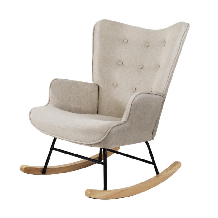 Oikiture Rocking Chair Nursing Armchair Velvet Accent Chairs Upholstered Beige - Image 4