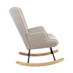 Oikiture Rocking Chair Nursing Armchair Velvet Accent Chairs Upholstered Beige - Image 2