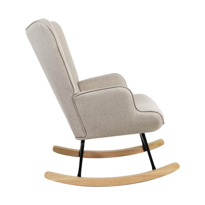 Oikiture Rocking Chair Nursing Armchair Velvet Accent Chairs Upholstered Beige - Image 2