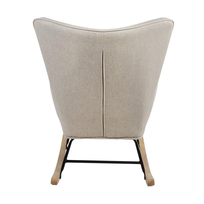 Oikiture Rocking Chair Nursing Armchair Velvet Accent Chairs Upholstered Beige - Image 5