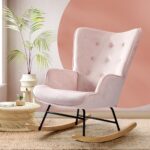 Oikiture Rocking Chair Nursing Armchair Velvet Accent Chairs Upholstered Pink - Image 2