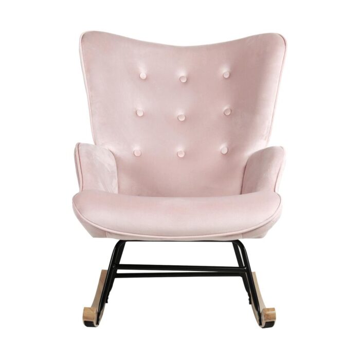Oikiture Rocking Chair Nursing Armchair Velvet Accent Chairs Upholstered Pink - Image 4