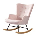 Oikiture Rocking Chair Nursing Armchair Velvet Accent Chairs Upholstered Pink - Image 5