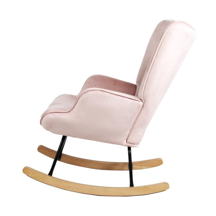 Oikiture Rocking Chair Nursing Armchair Velvet Accent Chairs Upholstered Pink - Image 6
