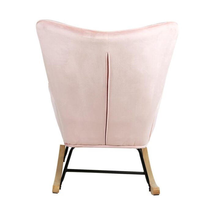Oikiture Rocking Chair Nursing Armchair Velvet Accent Chairs Upholstered Pink - Image 7