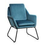 Oikiture Armchair Velvet Upholstered Blue