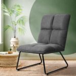 Oikiture Armchair Lounge Chair Accent Chairs Linen Fabric Upholstered Dark Grey - Image 5