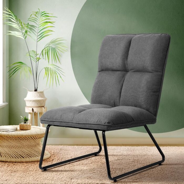 Oikiture Armchair Lounge Chair Accent Chairs Linen Fabric Upholstered Dark Grey - Image 5