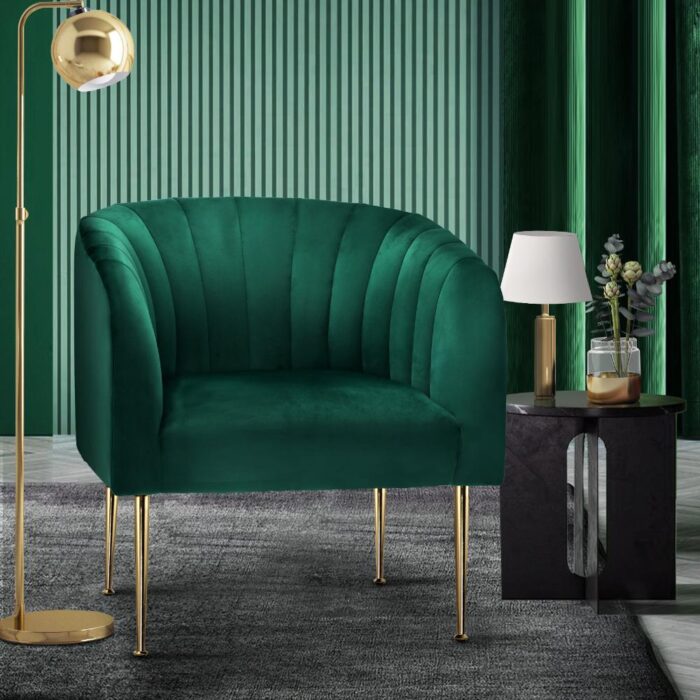 Oikiture Armchair Lounge Chair Accent Chairs Velvet Armchairs Sofa Couches Green - Image 3