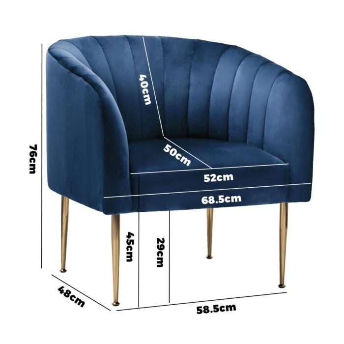 Oikiture Armchair Lounge Chair Accent Chairs Velvet Armchairs Sofa Couches Blue - Image 2
