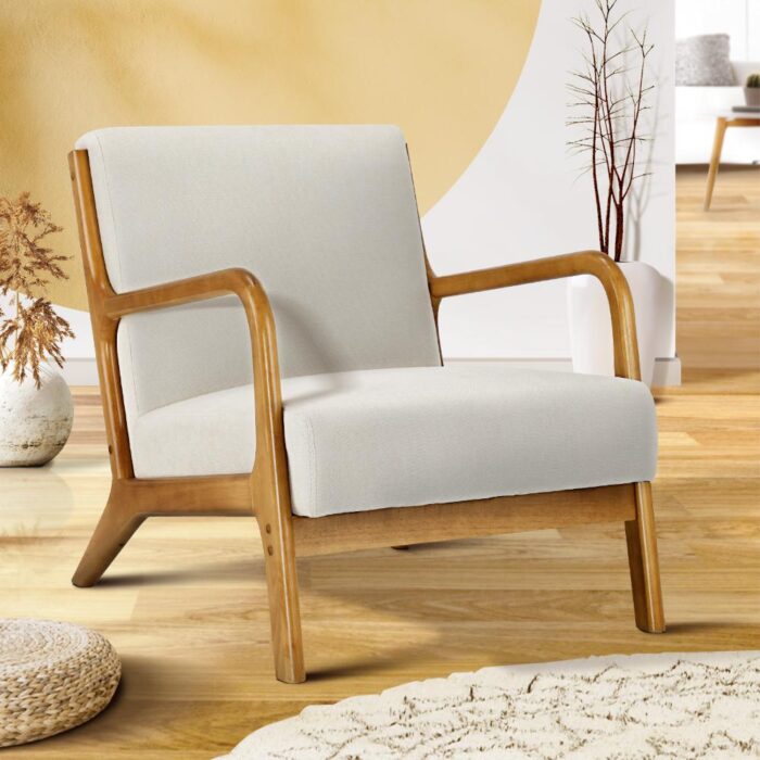 Oikiture Armchair Lounge Chair Accent Armchairs Couches Sofa Bedroom Wood - Image 7