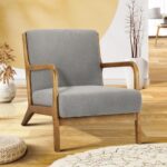 Oikiture Armchair Lounge Chair Accent Armchairs Couches Sofa Bedroom Wood Grey - Image 6