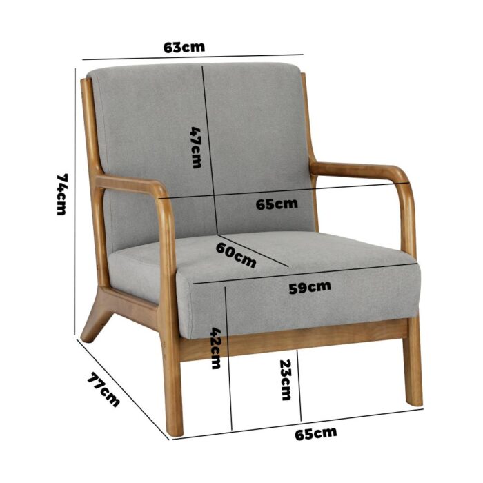 Oikiture Armchair Lounge Chair Accent Armchairs Couches Sofa Bedroom Wood Grey - Image 8