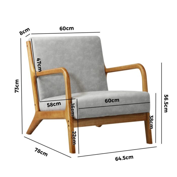 Oikiture Armchair Wood Couches Light Grey - Image 7
