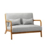 Oikiture Armchair 2 Seater Sofa Fabric Grey Pillows