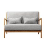 Oikiture Armchair 2 Seater Sofa Fabric Grey Pillows - Image 5