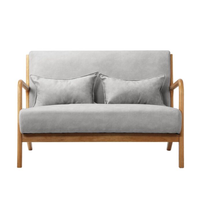 Oikiture Armchair 2 Seater Sofa Fabric Grey Pillows - Image 5