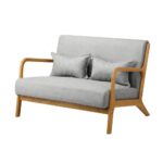 Oikiture Armchair 2 Seater Sofa Fabric Grey Pillows - Image 2