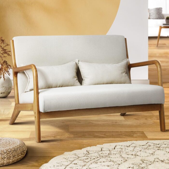 Oikiture Armchair Couch Pillows 2 Seater Fabric Beige - Image 5