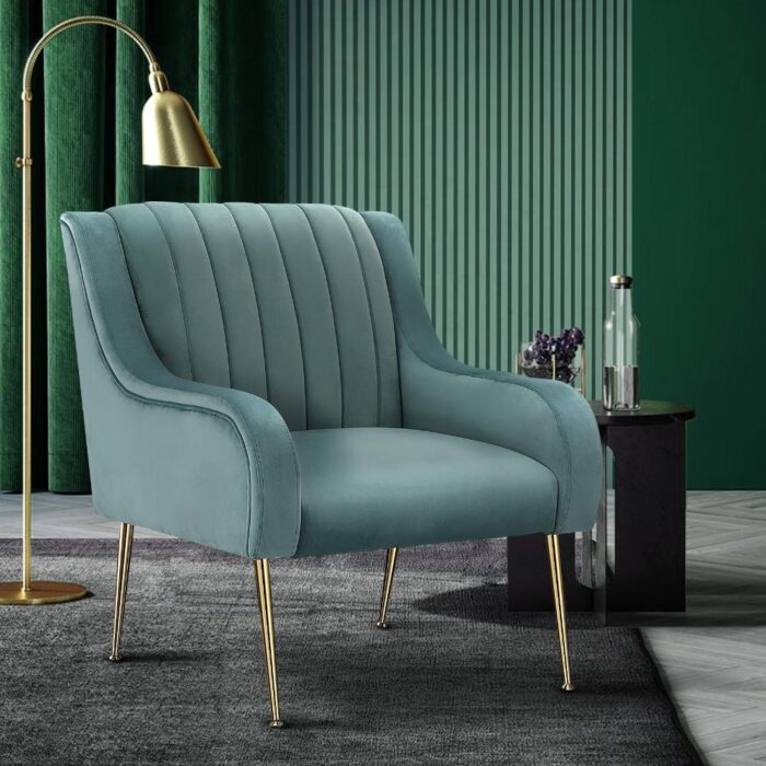 Oikiture Armchair Lounge Chair Accent Chairs Velvet Armchairs Sofa Couches Blue ​​​​​ - Image 5