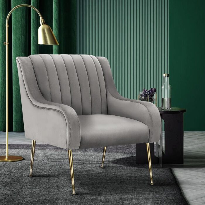 Oikiture Armchair Lounge Chair Accent Chairs Velvet Armchairs Sofa Couches Grey - Image 4