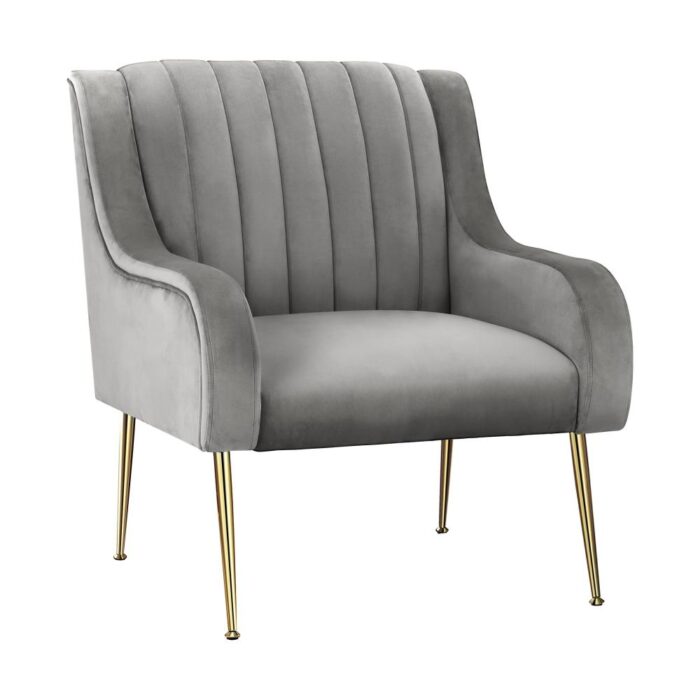 Oikiture Armchair Lounge Chair Accent Chairs Velvet Armchairs Sofa Couches Grey - Image 2