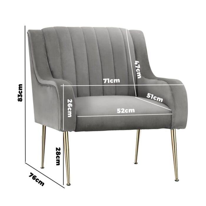 Oikiture Armchair Lounge Chair Accent Chairs Velvet Armchairs Sofa Couches Grey - Image 6
