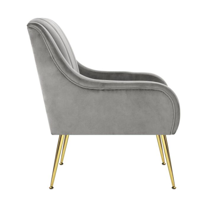 Oikiture Armchair Lounge Chair Accent Chairs Velvet Armchairs Sofa Couches Grey - Image 3