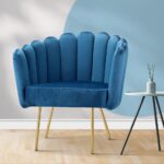Oikiture Armchair Lounge Chair Accent Chairs Velvet Fabric Sofa Couches Blue - Image 6