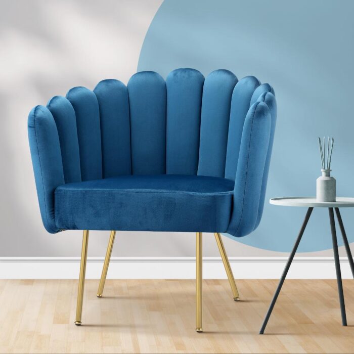 Oikiture Armchair Lounge Chair Accent Chairs Velvet Fabric Sofa Couches Blue - Image 6