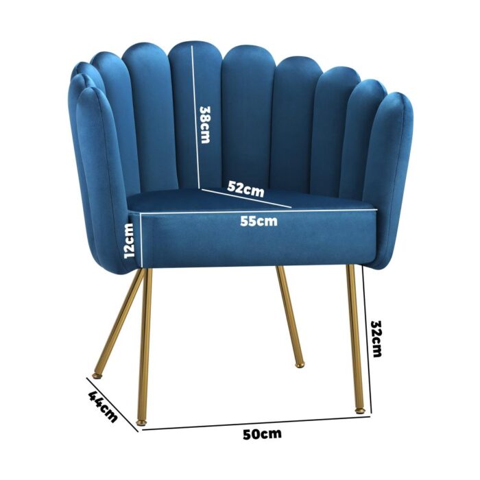 Oikiture Armchair Lounge Chair Accent Chairs Velvet Fabric Sofa Couches Blue - Image 3