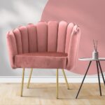Oikiture Armchair Lounge Chair Accent Chairs Velvet Fabric Sofa Couches Pink - Image 4