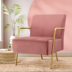 Oikiture Armchair Lounge Sofa Chair Velvet Accent Chairs Armchairs Couches Pink - Image 3