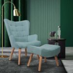 Oikiture Armchair with Footstool Fabric Blue - Image 6