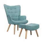 Oikiture Armchair with Footstool Fabric Blue - Image 4