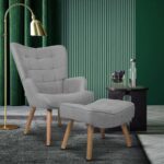Oikiture Armchair with Footstool Fabric Grey - Image 6