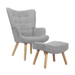 Oikiture Armchair with Footstool Fabric Grey - Image 7