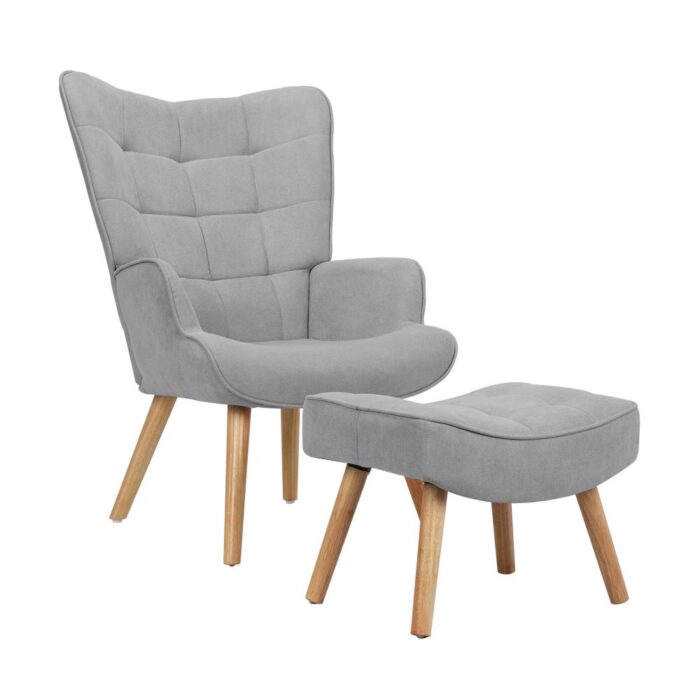 Oikiture Armchair with Footstool Fabric Grey - Image 7