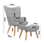 Oikiture Armchair with Footstool Fabric Grey - Image 3