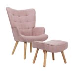 Oikiture Armchair Set Ottoman Fabric Sofa Chairs Pink