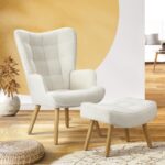 Oikiture Armchair with Footstool Sherpa White - Image 7