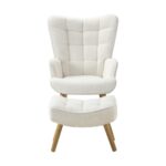 Oikiture Armchair with Footstool Sherpa White - Image 3