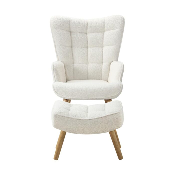 Oikiture Armchair with Footstool Sherpa White - Image 3