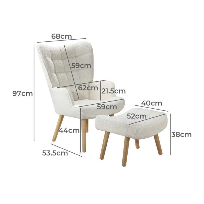 Oikiture Armchair with Footstool Sherpa White - Image 4