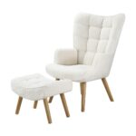 Oikiture Armchair with Footstool Sherpa White - Image 2