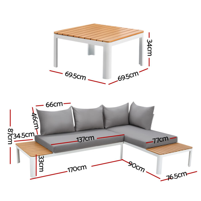 Gardeon Outdoor Sofa Set 4 Seater Corner Modular Lounge Setting Aluminium White - Image 2