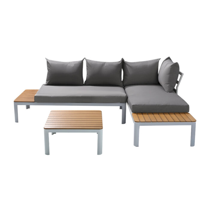 Gardeon Outdoor Sofa Set 4 Seater Corner Modular Lounge Setting Aluminium White - Image 3
