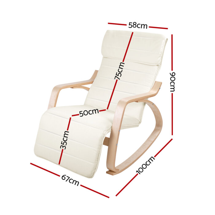 Artiss Rocking Armchair Bentwood Frame With Footrest Beige Afton - Image 2