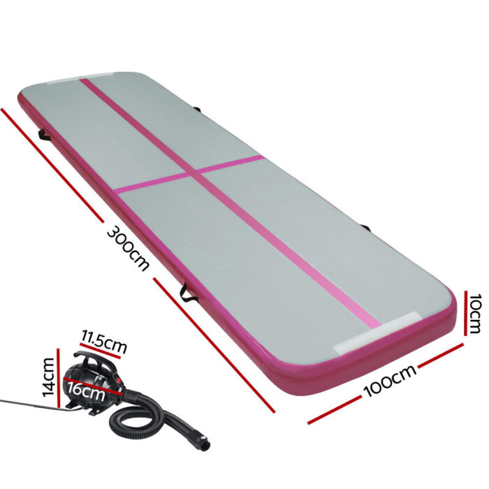 Everfit GoFun 3X1M Inflatable Air Track Mat with Pump Tumbling Gymnastics Pink - Image 2